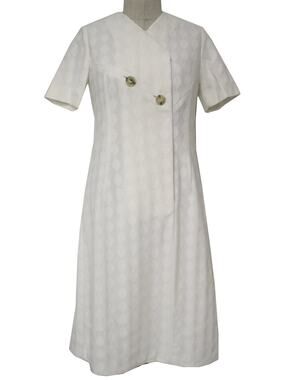 Vintage 70s White Textured Double Knit A-Line Dress Women’s Small